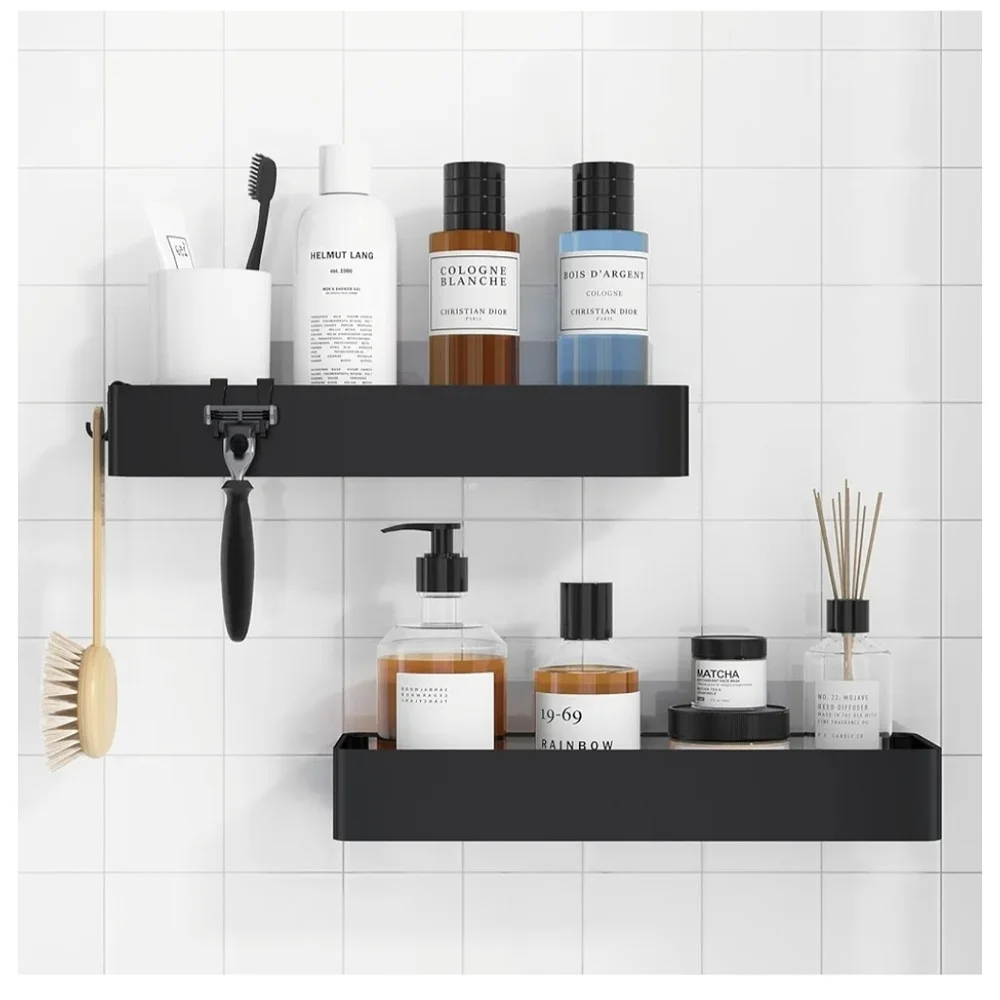 Black Wall-Mounted Bathroom Shelf